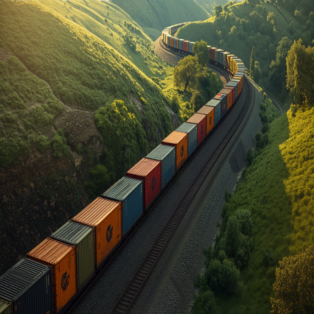 Bulk cargo staged for rail dispatch