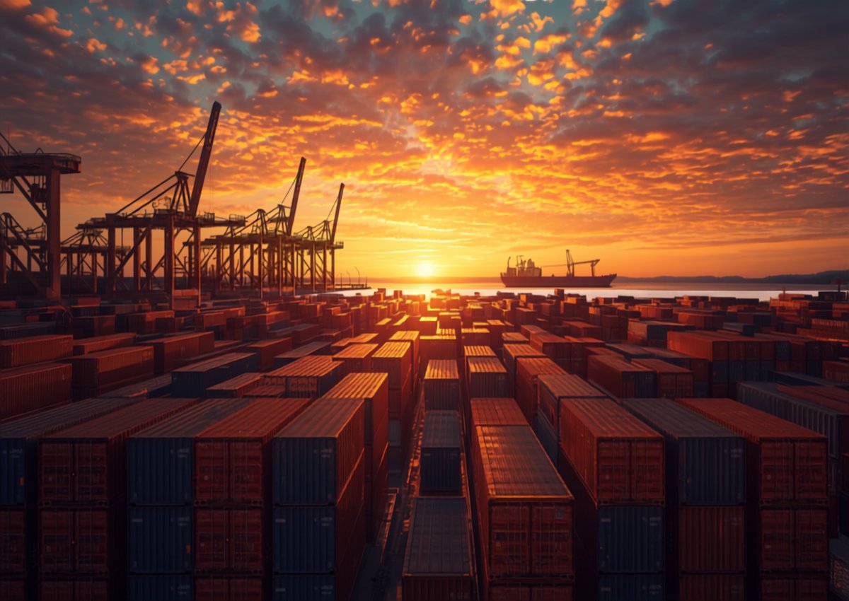 Container ship loading at port for MTLS ocean freight service